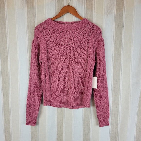 NEW Something Navy Cable Knit Sweater Pink‎ Size Small Cotton Linen - Picture 2 of 9